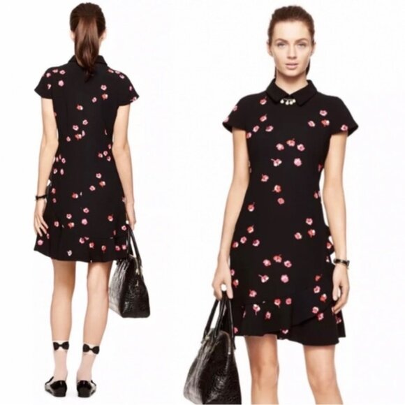 Kate Spade New York Florals Ruffle Dress, Peter Pan collar, cap sleeves, size 0 - Picture 7 of 9